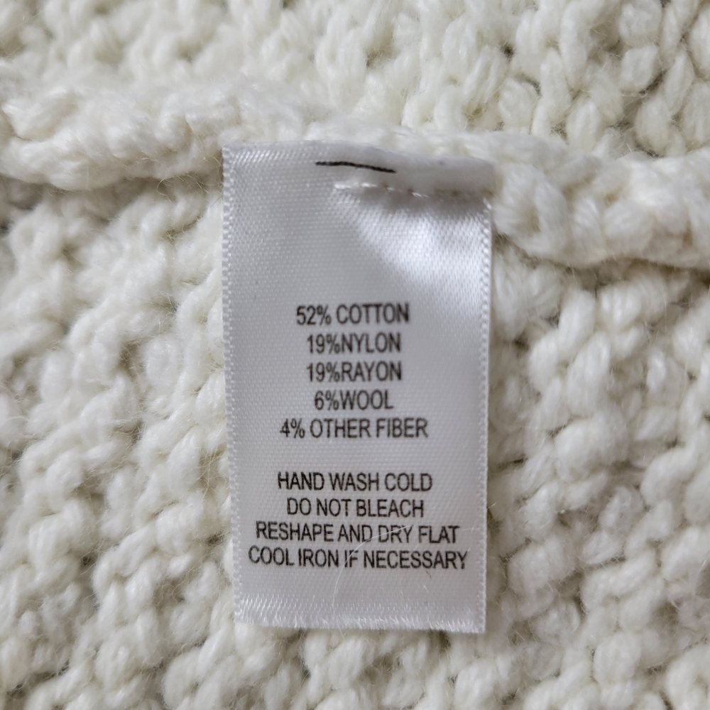 WHBM Knit Cardigan Blazer Size S Cream Fitted Crochet Covered Snap Long Sleeve - Picture 7 of 12